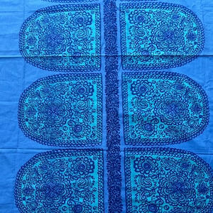 Marimekko 1960 Maija Isola Suomi- Finland &quot;SATULA&quot; pattern Blue color unused tablecloth 100 cotton  150 cm x 150 cm (59&quot;x 59&quot;)