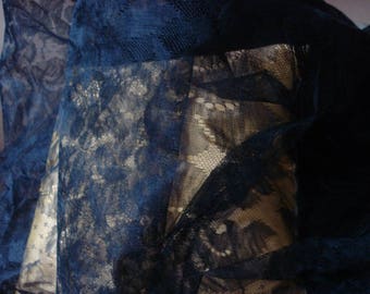 Beautiful vintage Black Lace, flowers and foliage print / very wide.