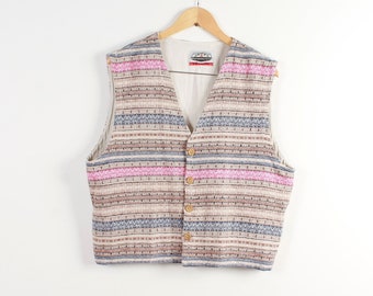 Chaleco de rayas bordado para hombre - Estilo campestre, talla extra grande