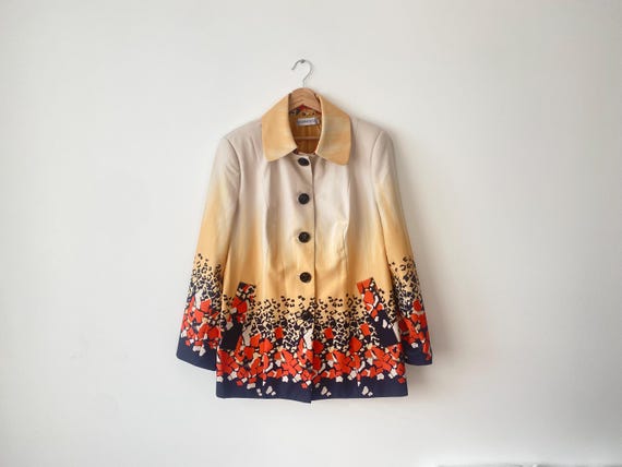 Vintage City Style Blazer: Beige, Orange & Yellow - Size Large