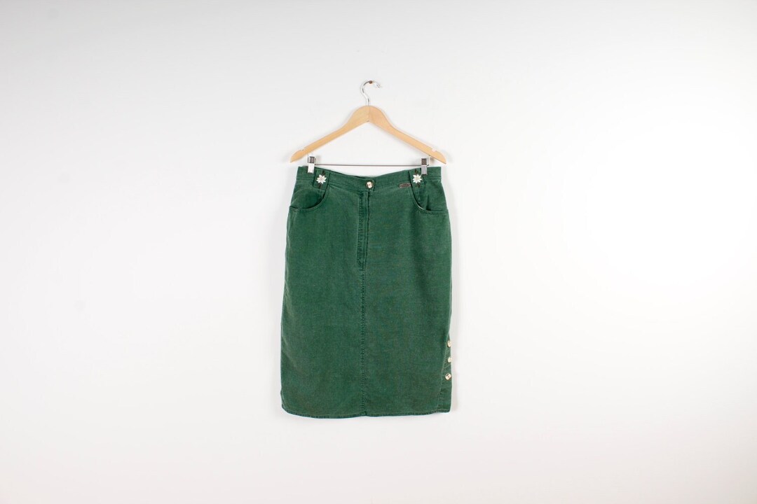 Linen Pencil Skirt Knee Length Green Embroidered Skirts Etsy