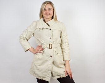 Vintage Beige Trench Coat: Classic Women's Overcoat, Size M