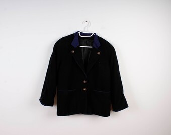 Vintage Black Business Jacket: Padded Shoulders, Formal Winter Coat