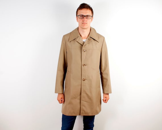 Khaki Mens Trenchcoat Mens Long Raincoat Overcoat Vin… - Gem