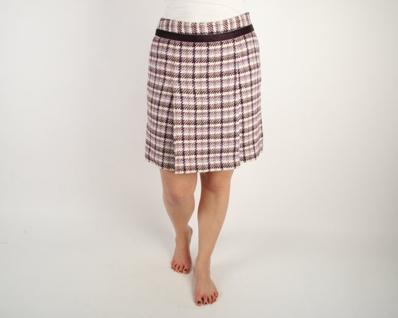 Vintage Silk HIGH WAIST SKIRT Blue Polka Dot Violet Purple Pencil Wiggle Waisted Mini Mad Men Geometric Retro Mod Dolly Secretary Medium 60s