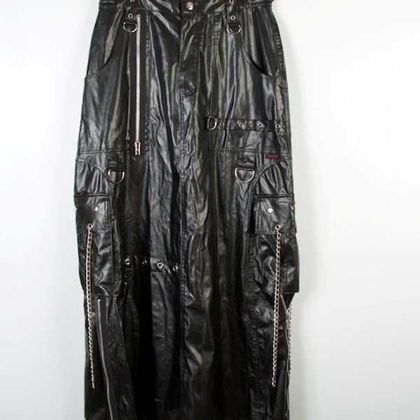 Black Cyberpunk Skirt Faux Leather Chains Maxi Long Skirt