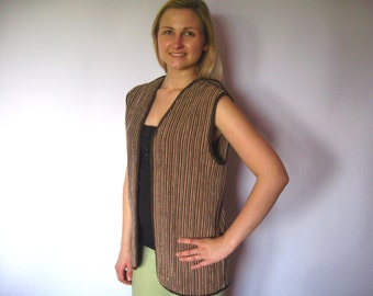 Stripped Womens Vest Black With Brown Vest Unique Design Romantic Style Cowboy Style Holiday Vest Medium Size