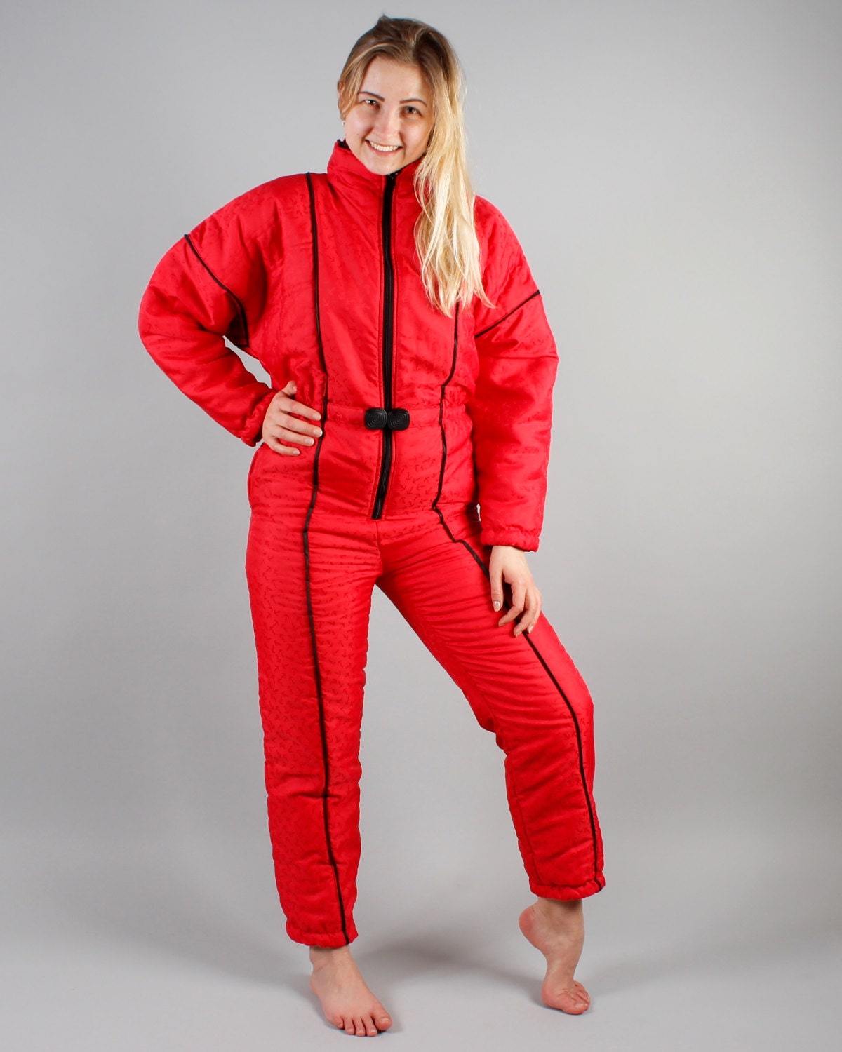 90' 80s Retro Ski Suit Salmon Red Snowsuit Ski Suit All in | Etsy