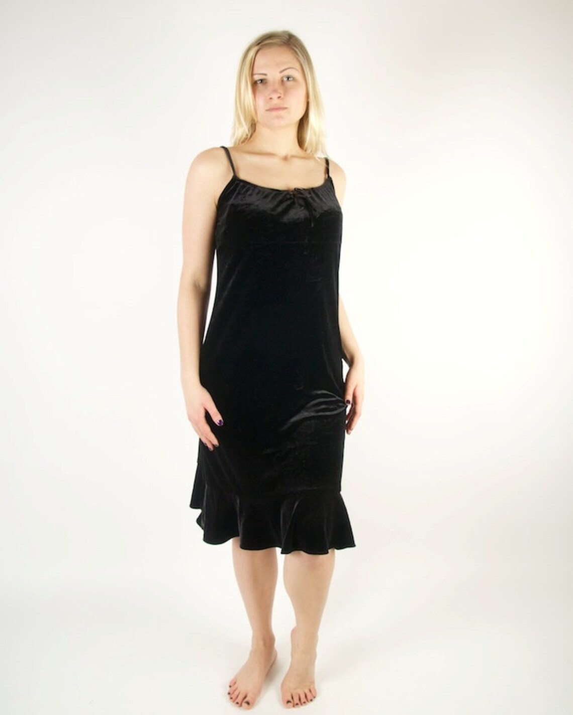 Sexy Black Velvet Long Knee Length Cocktail Dress Sleeveless Etsy