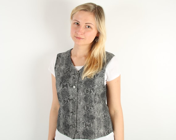 Gray Vintage Womans Vest Business Suit Hipster Sty