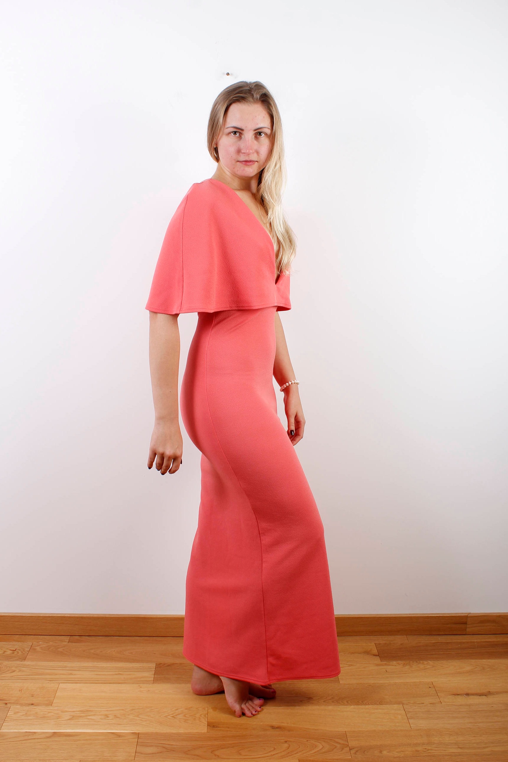 Salmon Pink Maxi Dress: Sleeveless Bodycon Evening Gown