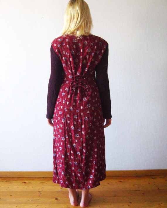 Dirndl Vine Red Vintage Dress Folk Dress Maxi Lon… - image 3