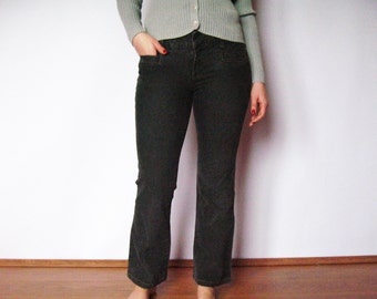 Vintage Wide Leg Jeans: Stone Gray Cotton Trousers, EU 40