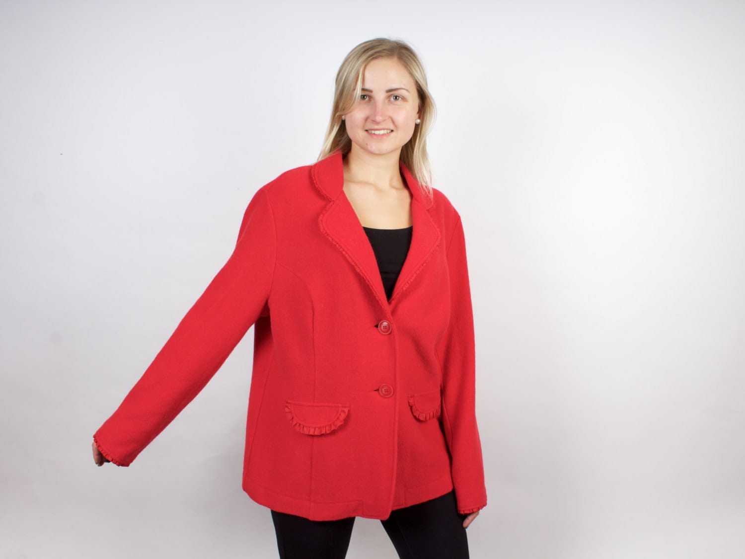 Vintage Red Wool Jacket: Felted Winter Cardigan
