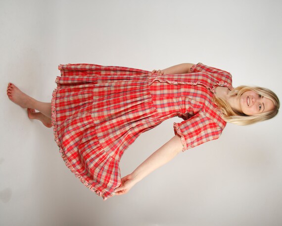Red Dirndl Folksy Dress Maxi Long Summer Cotton Bo