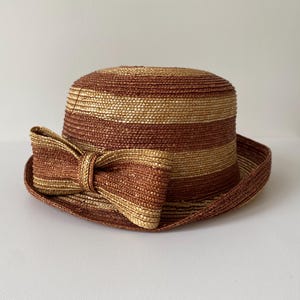 Brown Straw Fedora Hat: Summer Holiday Bow Accent