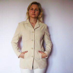 Beige Cream Women Jacket / Women Sport Coat / Button Up Jacket / 90s Style Jacket / Formal Women Jacket
