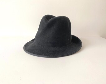 Vintage Country Gentleman Black Wool Wide Brim Fedora Hat 