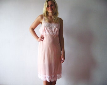 Lingerie Vintage 60er Jahre Peach Lace Träger Negligee Blütenrosa