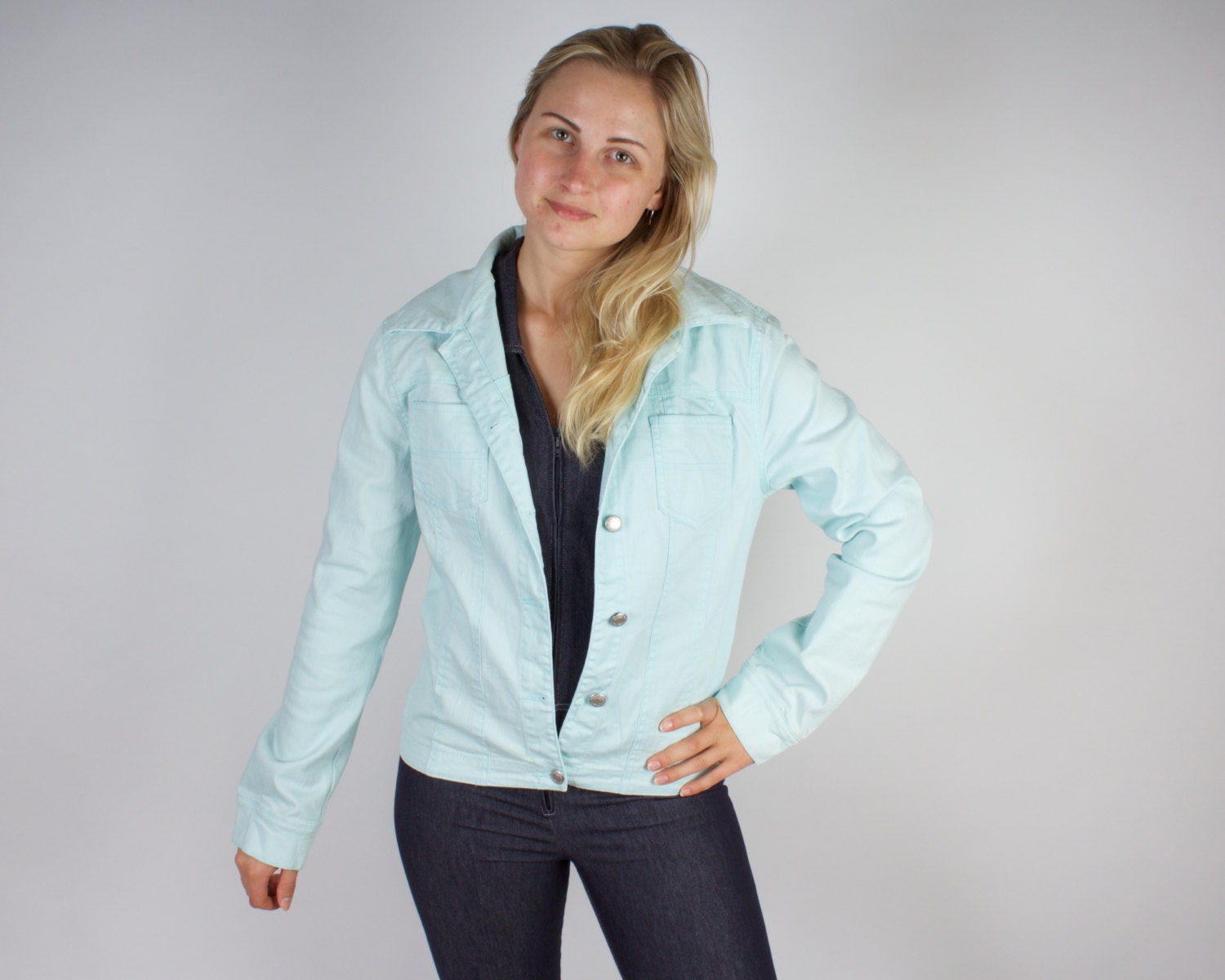 Turquoise denim shop jacket