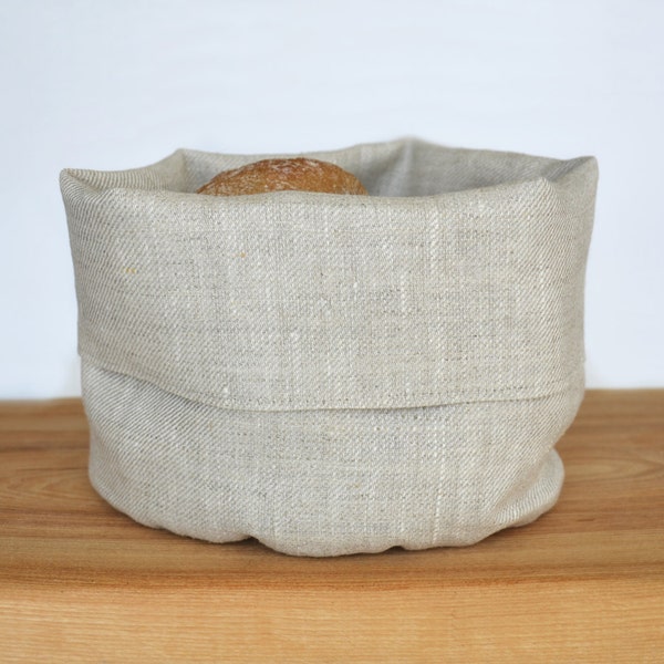 Linen bread basket - Natural grey linen bread/storage bag