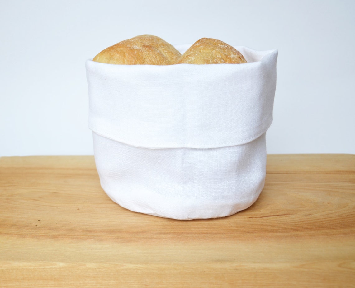 Linen Bread Basket Natural Bright White Linen Bread Serving Etsy