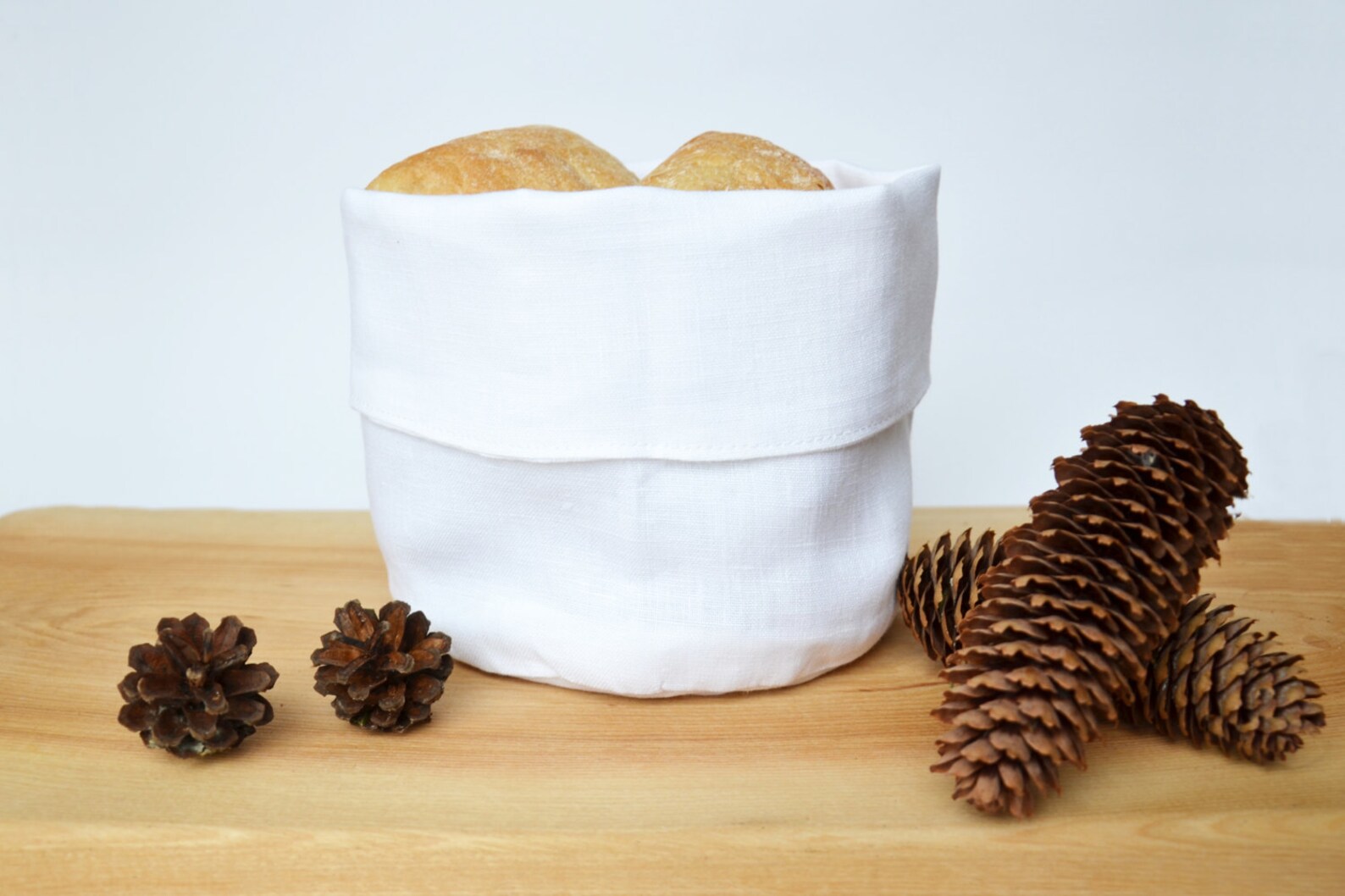 Linen Bread Basket Natural Bright White Linen Bread Serving Etsy