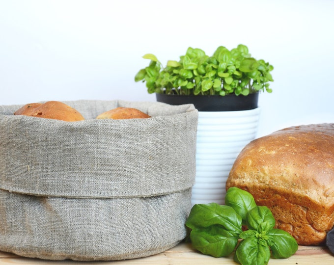 Linen Bread Basket Natural Raw Grey Linen Bread/storage Bag Etsy