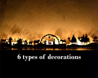 Nativity set Christmas decorations Christmas lights Christmas ornaments Window decor Fireplace decor Wooden candlestick Christmas gifts