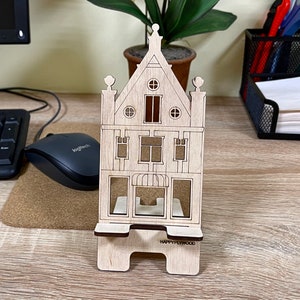 Wooden Phone Stand Cell Phone Holder Dutch house Mobile Stand for Office or Home image 2