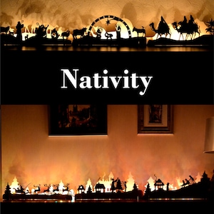 Christmas Village Mantel garland Christmas light Decorations Nativity set Nutcracker Fireplace decor Christmas gift Wooden decor Nativity