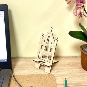 Wooden Phone Stand Cell Phone Holder Dutch house Mobile Stand for Office or Home image 3