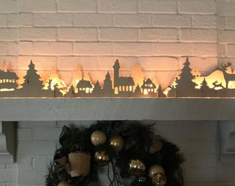 Christmas Mantel Decorations Fireplace decor Christmas light Nativity set Ornaments Window Decor Wooden candlestick Nutcracker