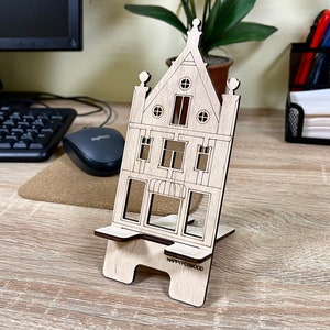 Wooden Phone Stand Cell Phone Holder Dutch house Mobile Stand for Office or Home image 1