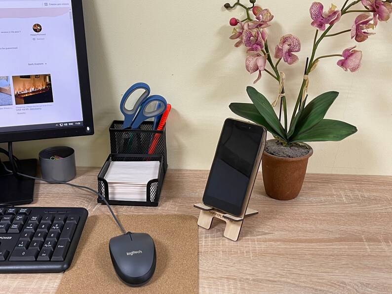 Wooden Phone Stand Cell Phone Holder Dutch house Mobile Stand for Office or Home image 4