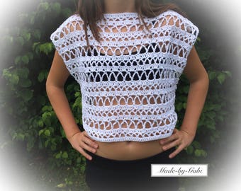 Crop top crocheted short top white, size. 34/36