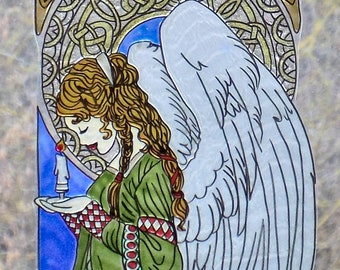 wicoart sticker window color cling stained glass vitrail art nouveau Christmas angel
