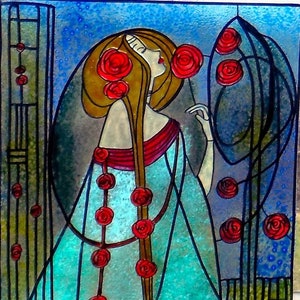 wicoart sticker window cling stained glass vitrail suncatcher panel art nouveau lady of roses