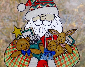 wicoart sticker window color cling stained glass vitrail art Christmas santa with toys