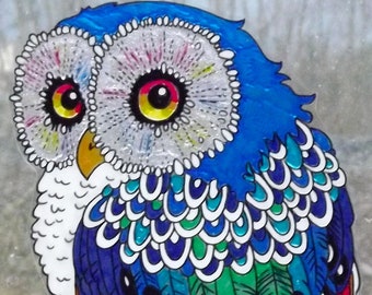 wicoart sticker window cling stained glass vitrail hiboux coloré