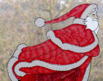 wicoart sticker window color cling stained glass vitrail handpainted decal Christmas Santa skating