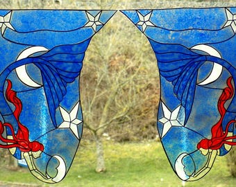 Art Deco Mermaid Stained Glass Effect Window Clings  Set of 2