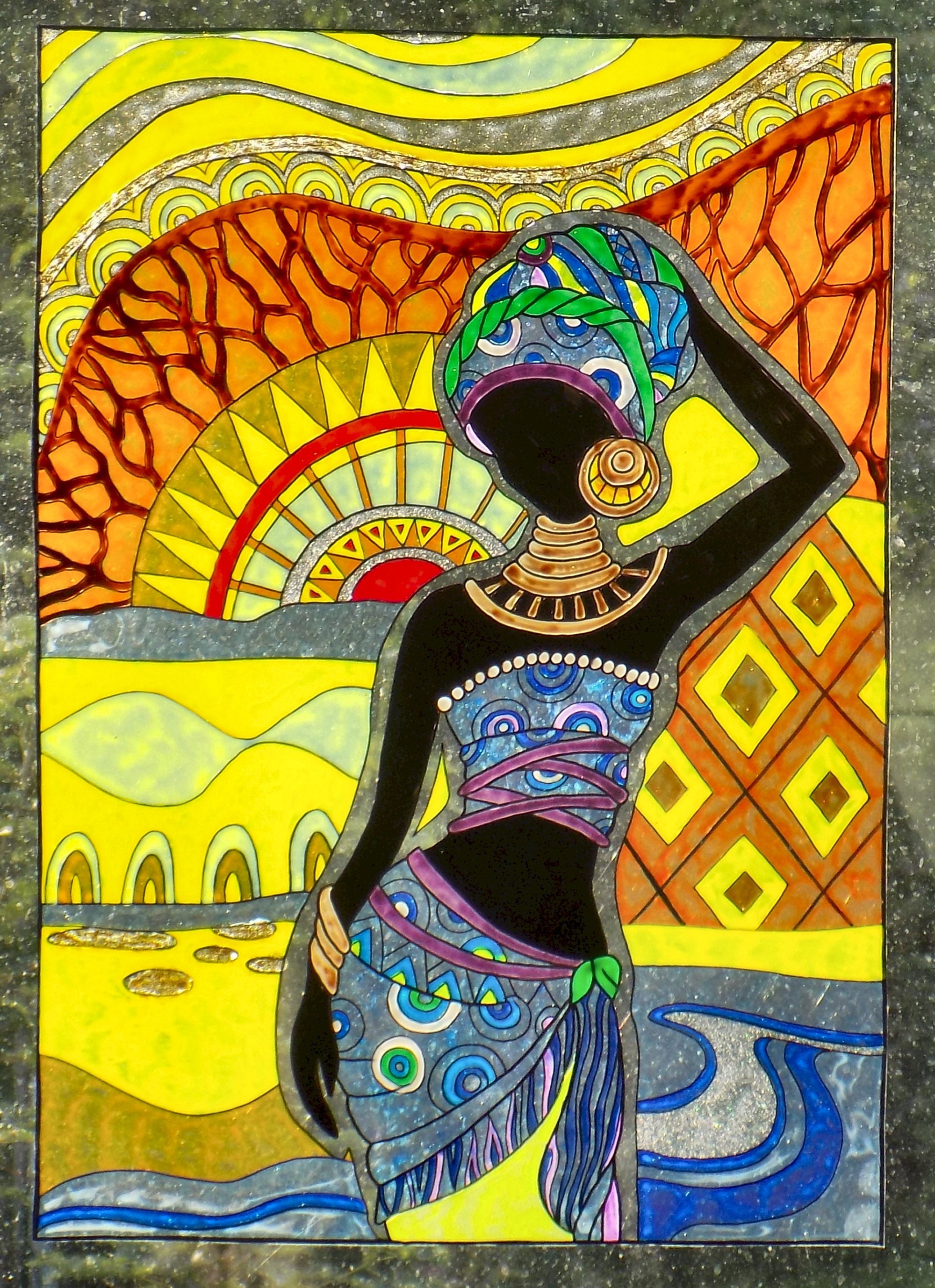 Wicoart Sticker Window Cling Stained Glass Art Grande Taille 40x30 cm Mama Africa