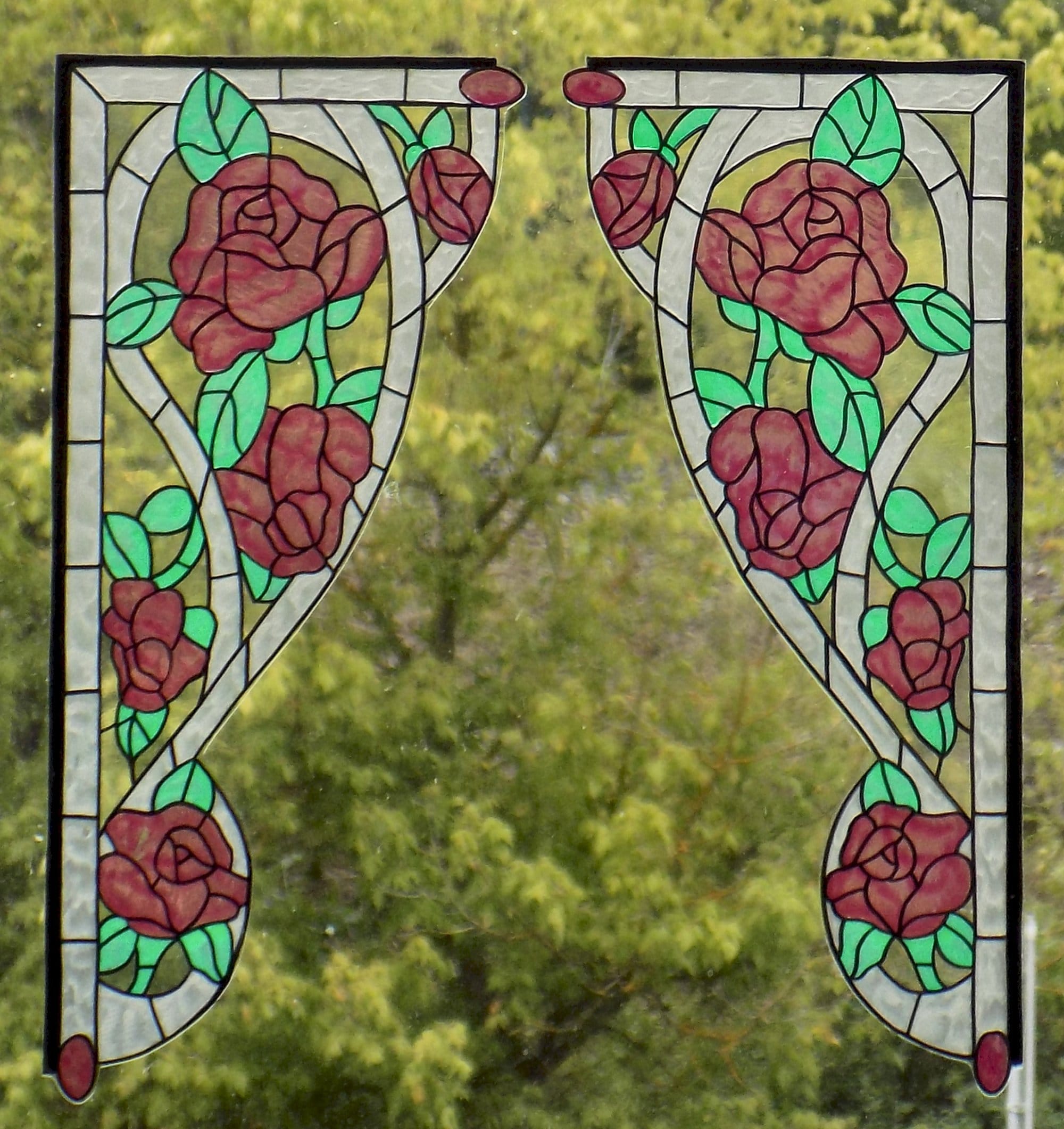 Wicoart Sticker Window Cling Stained Glass Effect Lot de 2 Angles Roses Arche