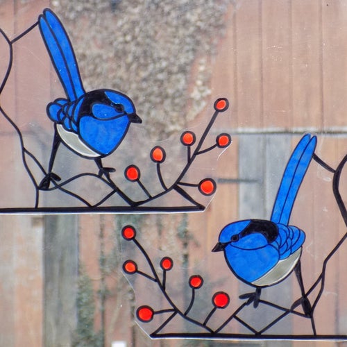 Lot Stickers Vitrail WICOART - Oiseaux & Anges - Faux Vitrail Repositionnable - Multicolore