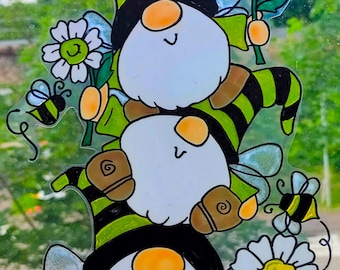 wicoart sticker window color cling stained glass vitrail art decal 3 bees gnomes suncatcher