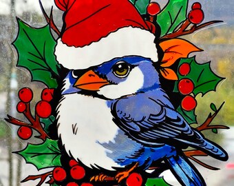 wicoart sticker window color cling stained glass vitrail art decal christmas winter blue bird