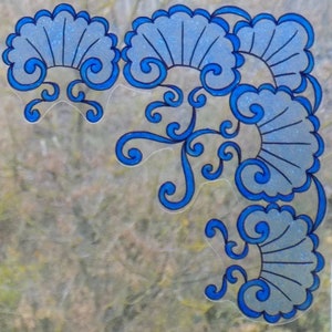 wicoart sticker window cling stained glass effect corner shells 20x20 cm (8x8 inches)