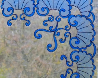 wicoart sticker window cling stained glass effect corner shells 20x20 cm (8x8 inches)