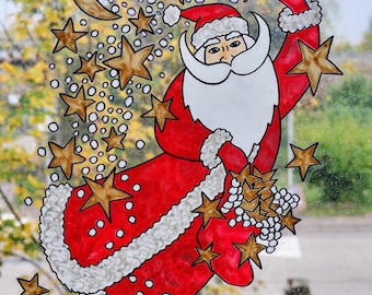 wicoart sticker window cling stained glass vitrail ooak suncatcher christmas santa and stars